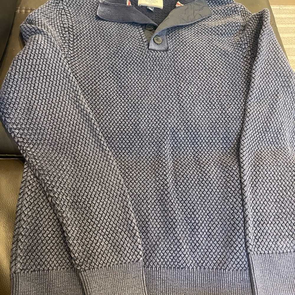 Flag & Anthem Mens Navy Blue Textured Basketweave Mock Neck Button Sweater Large